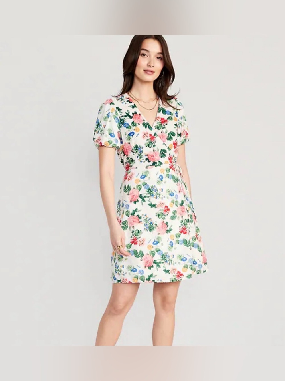 Old Navy size small wrap dress rose floral EUC puff sleeve